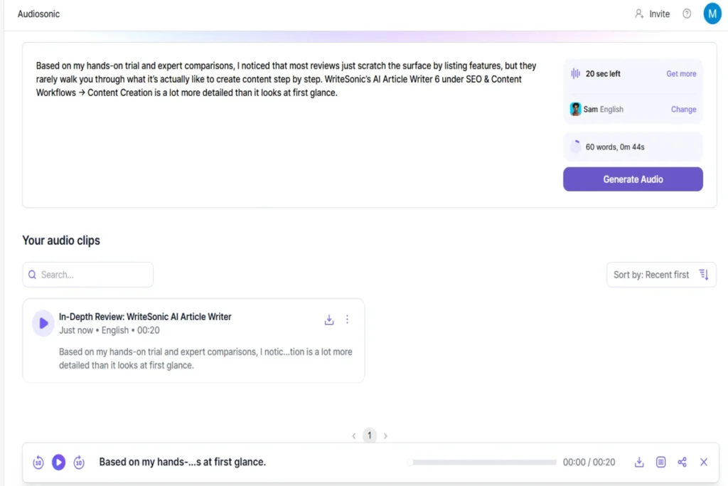 Audiosonic by Writesonic – Writesonic Review Feature of the Writesonic AI Writing Tool
