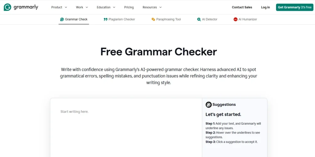 Grammarly AI writing tools for students for grammar and academic polishing