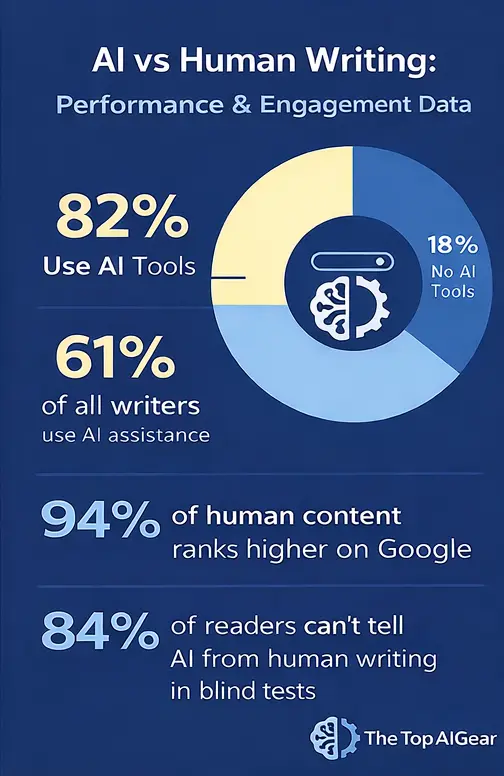AI writing vs human writing performance and engagement data comparing traffic, rankings, and reader trust